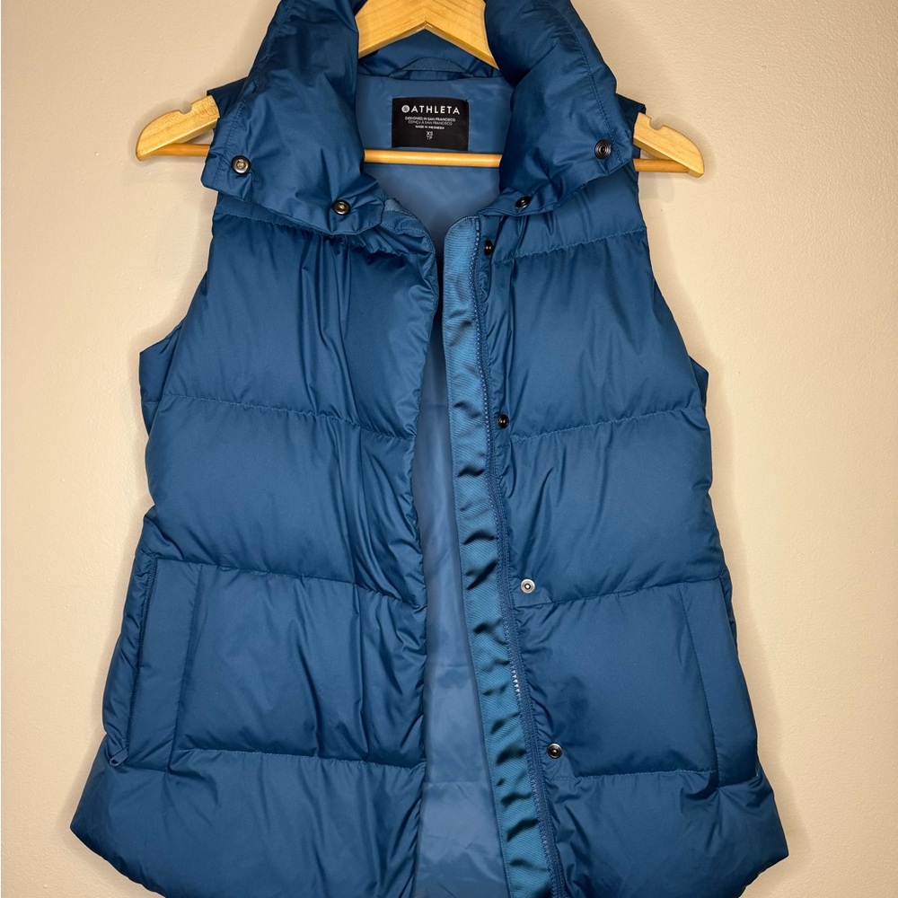 Athleta‎ Downtown Puffer Vest Blue Green XS